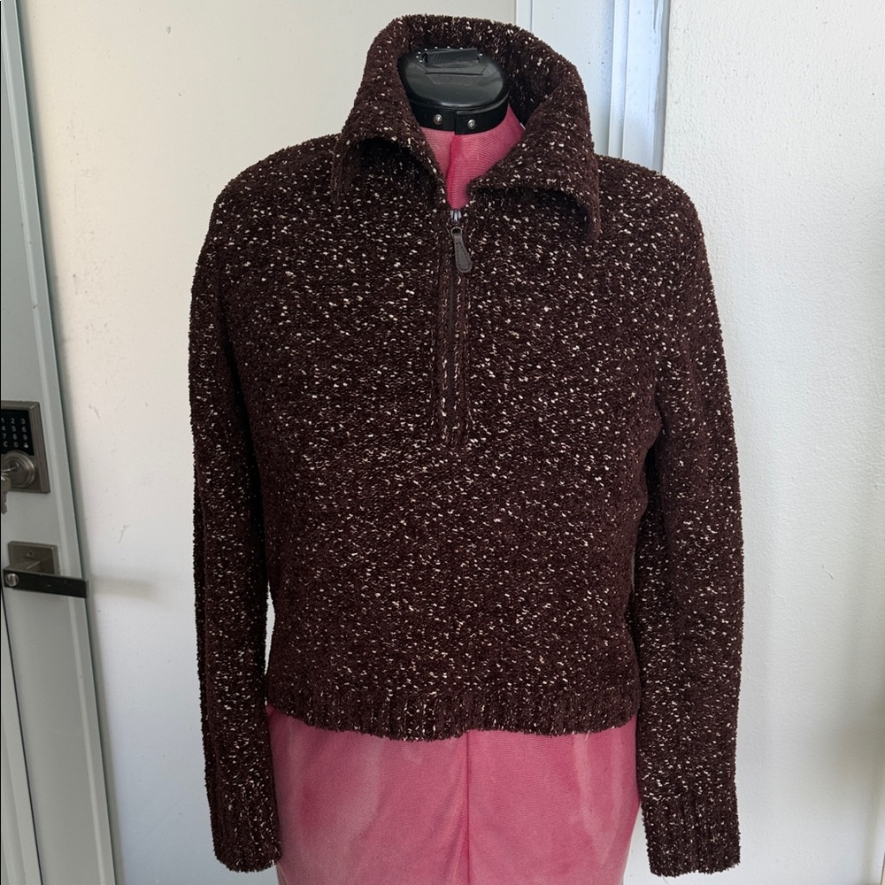 Dana Buchman Brown Tweed Half-Zip Sweater